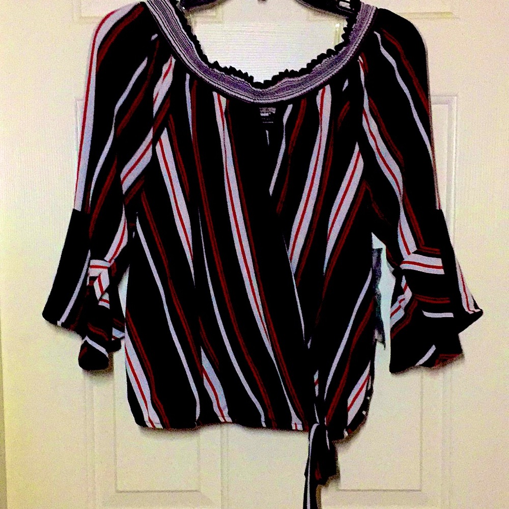 XL Off-Shoulder Red Black And White Striped Blouse